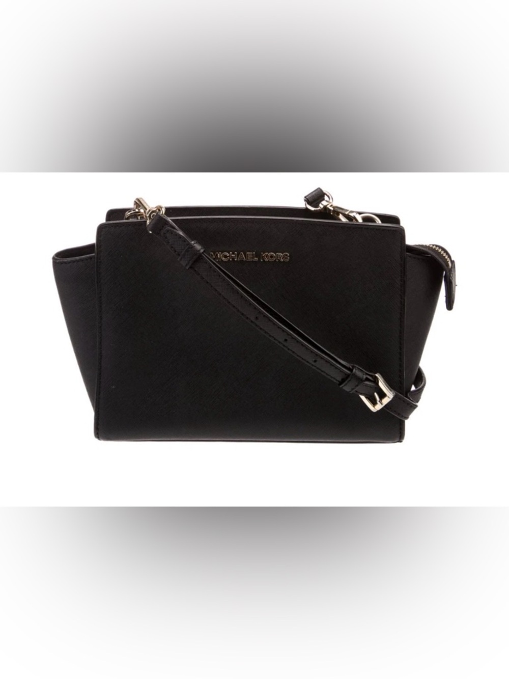Michael Kors Black Leather Gold-Tone Logo Crossbody